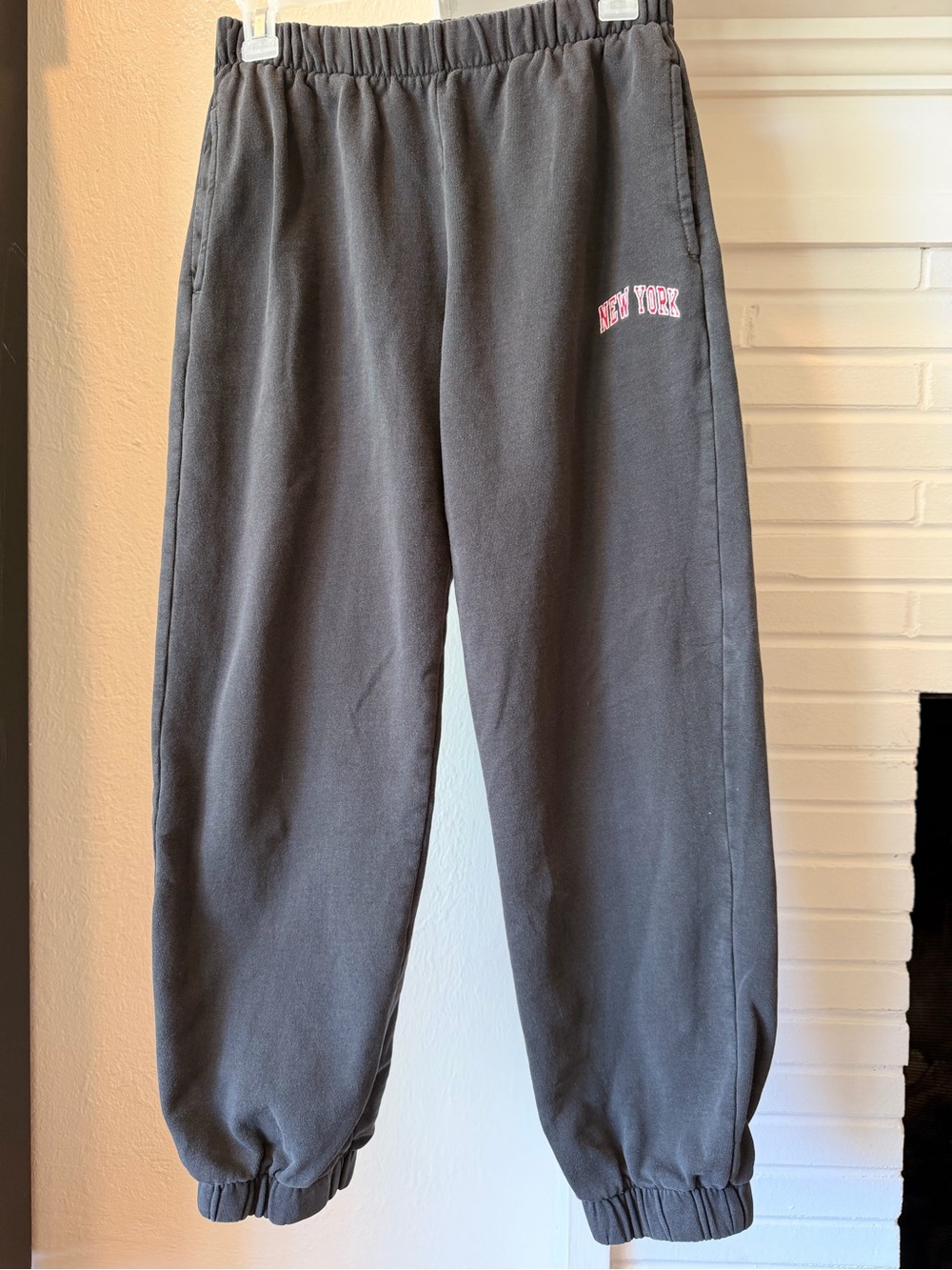 John Galt New York Black Wash Embroidered Sweatpants Joggers